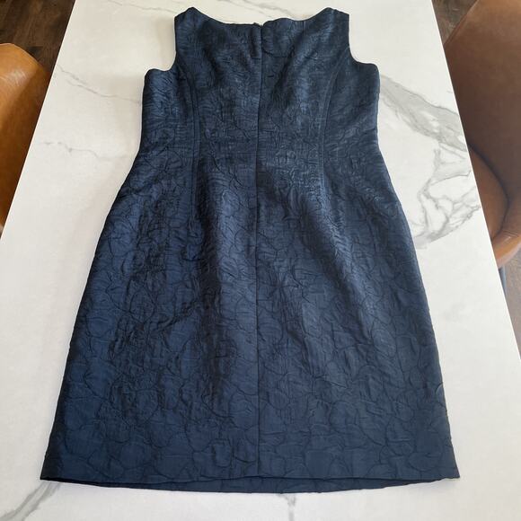 Taylor Navy Blue Sleeveless Textured Dress Sz 12 W/ Black Tie Waist Cocktail EUC - Picture 11 of 13